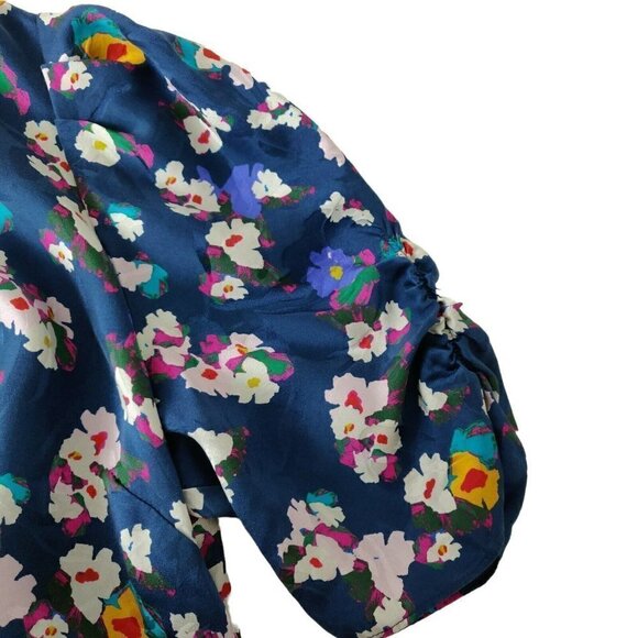 Tanya Taylor Liz Silk Floral Dress Size 10 Puff Sleeves Lined Ruched Multicolor - Picture 5 of 10